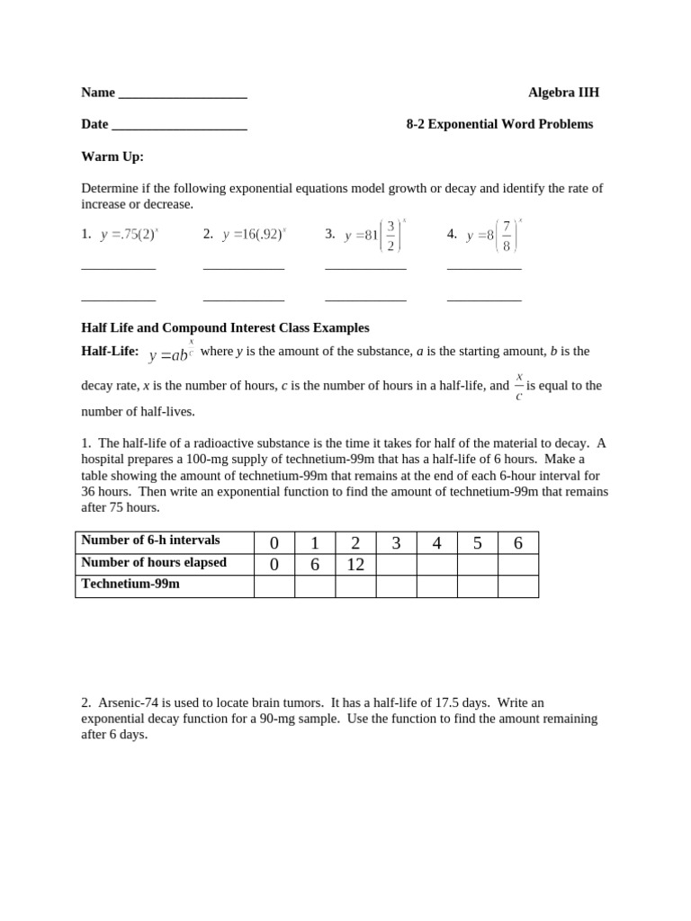 8.2 Exponential Word Problems | PDF