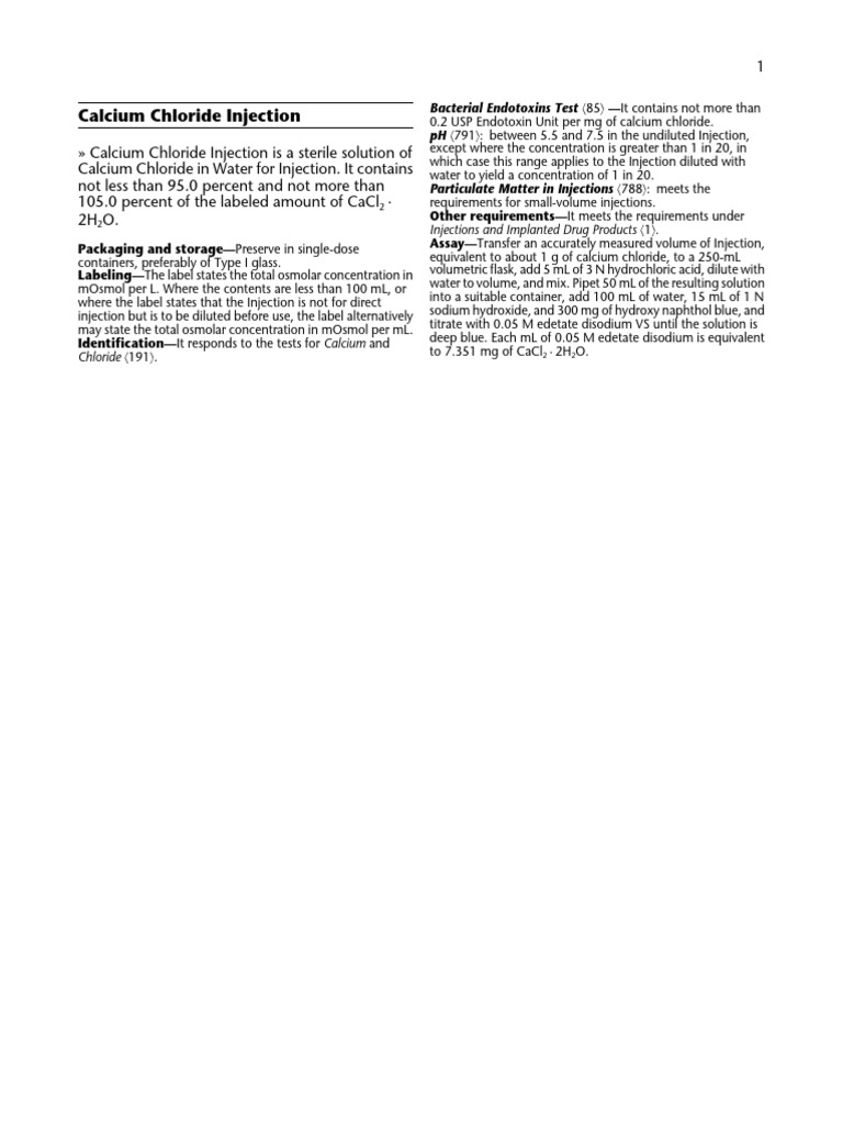 Calcium Chloride Injection Overview | PDF | Sodium | Chemical Compounds