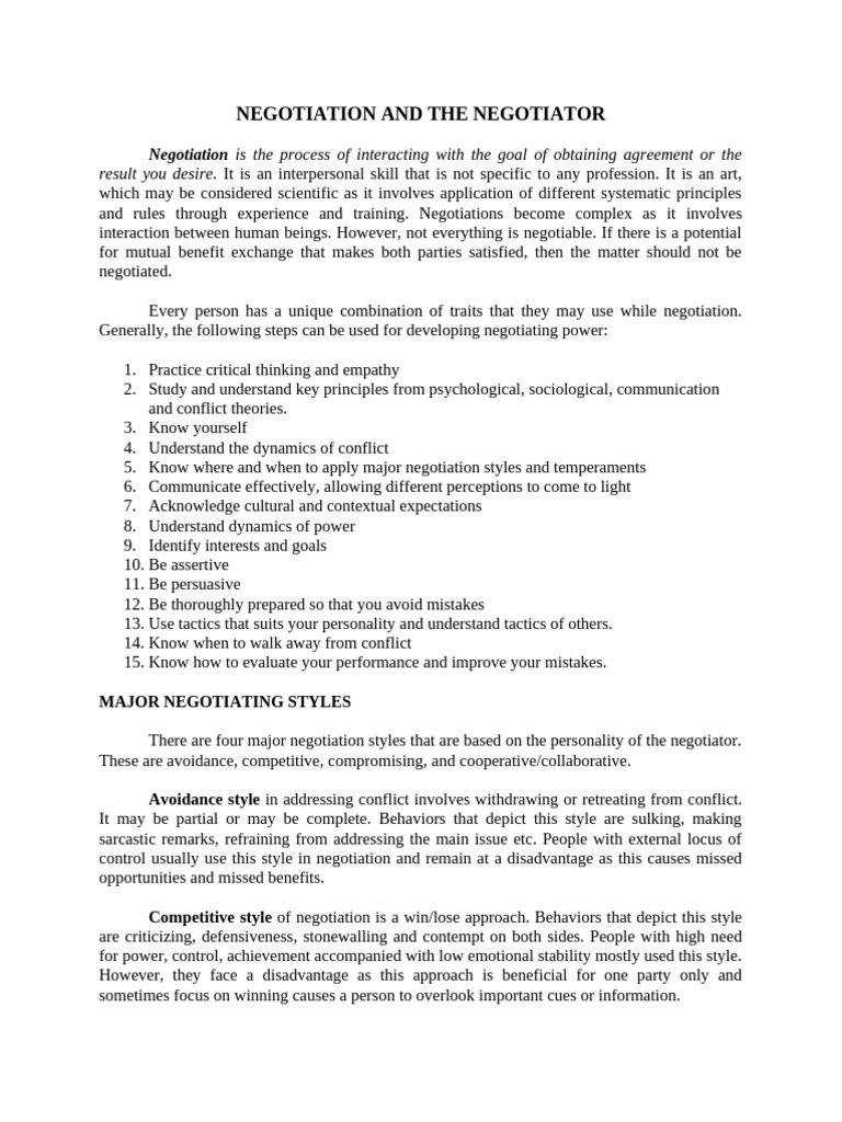 Negotiation The Negotiator | PDF | Negotiation | Communication