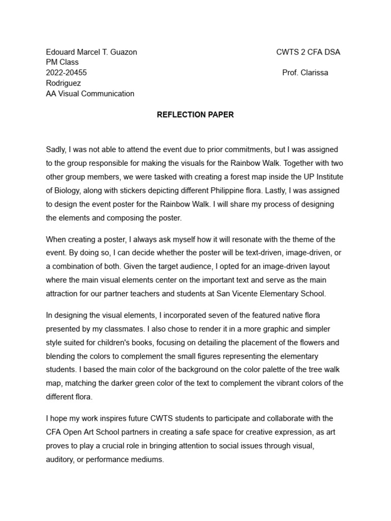 CWTS Reflection Paper - Guazon | PDF