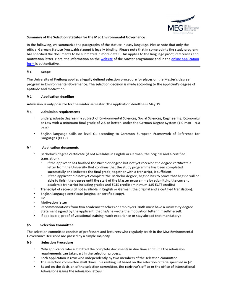 Summary Selection Statutes MEG | PDF | Academic Degree | Bachelor's Degree