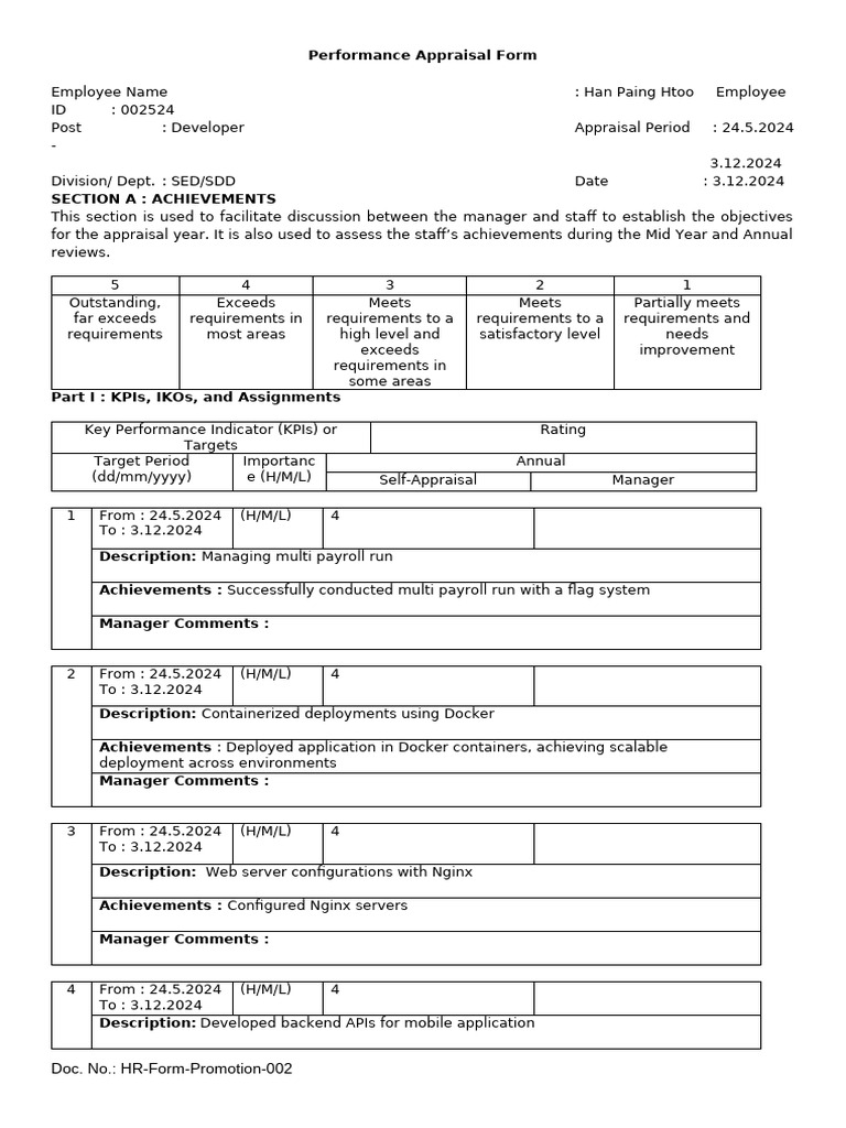 Developer Performance Appraisal 2024 | PDF | Leadership | Social Psychology