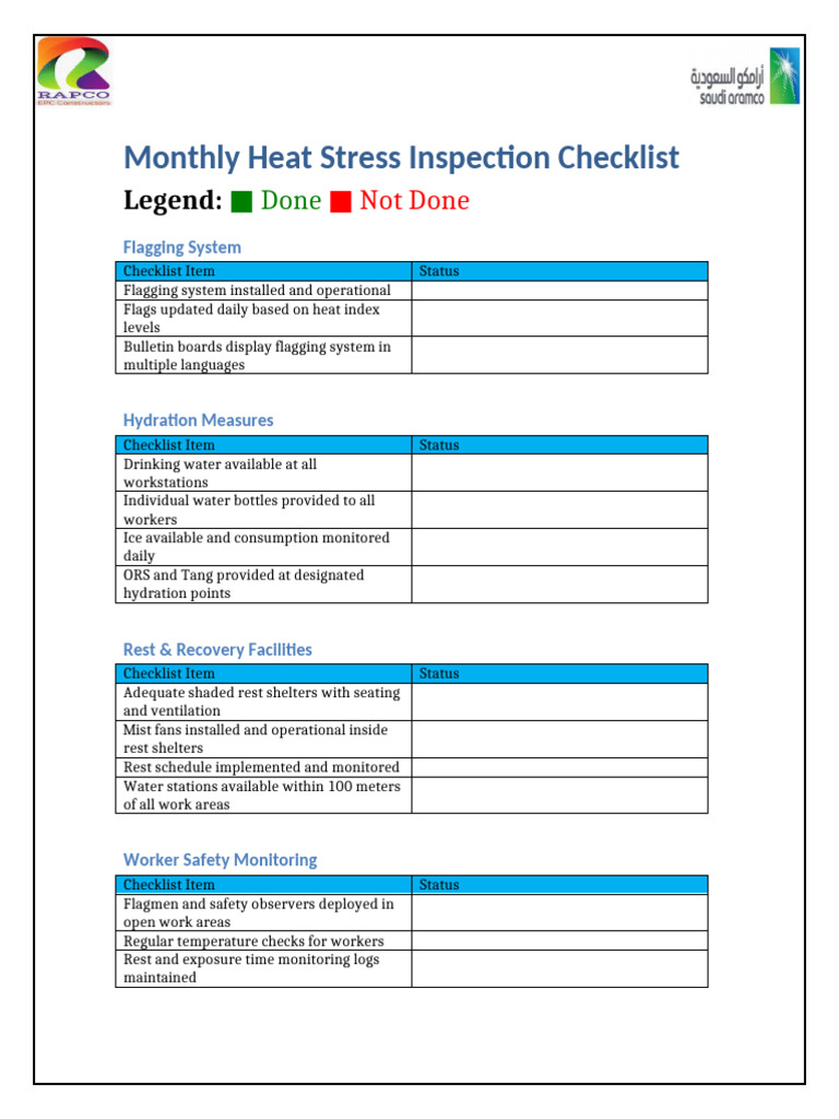 Refined Monthly Heat Stress Checklist | PDF