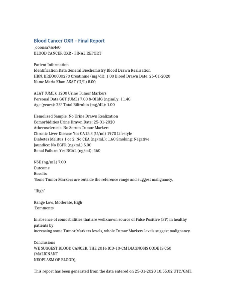 Blood Cancer OXR Final Report | PDF