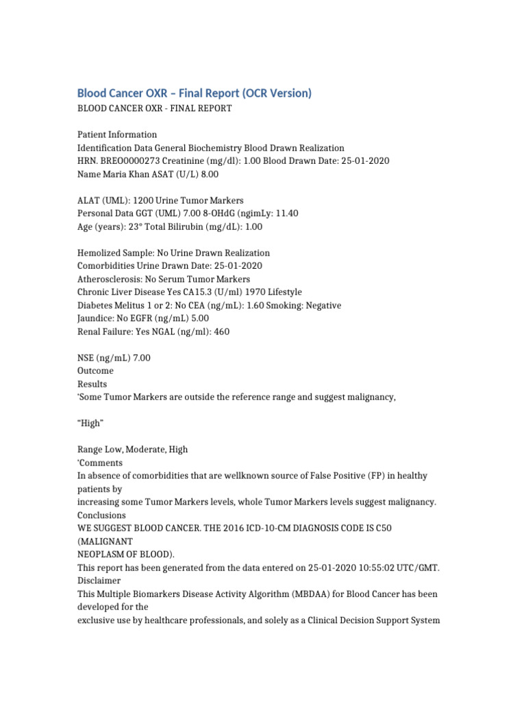 Blood Cancer OXR Final Report Summary | PDF