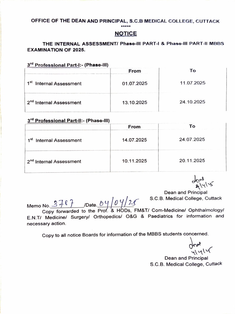MBBS 2025 Internal Assessment Schedule | PDF