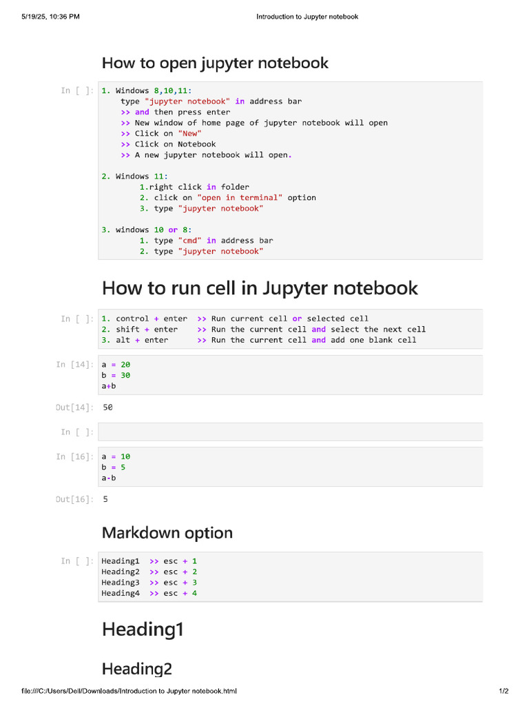 01 Introduction To Jupyter Notebook | PDF