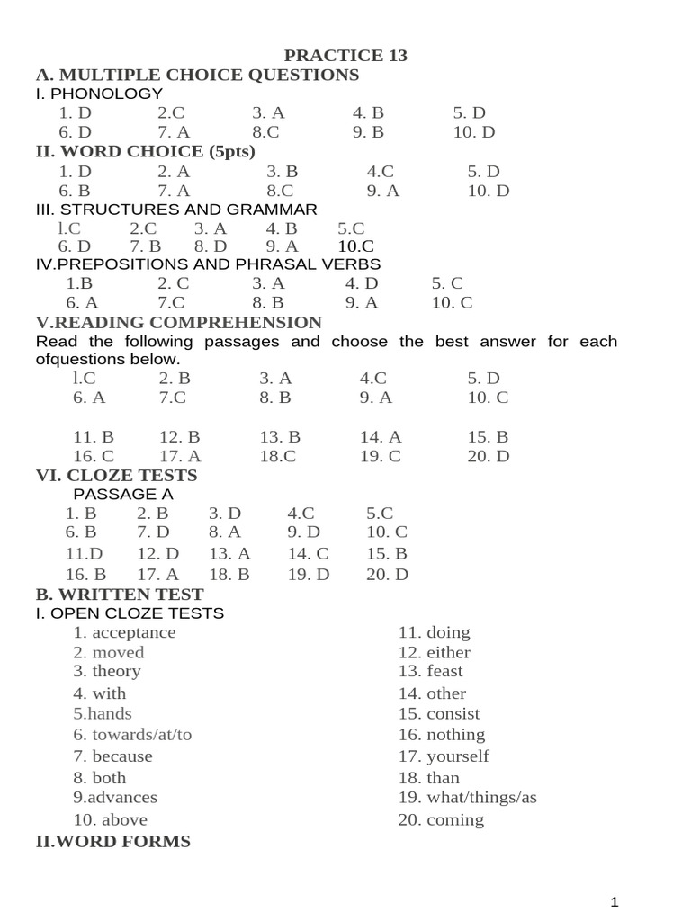 Phonology and Grammar Practice Test | PDF | Linguistics | Grammar