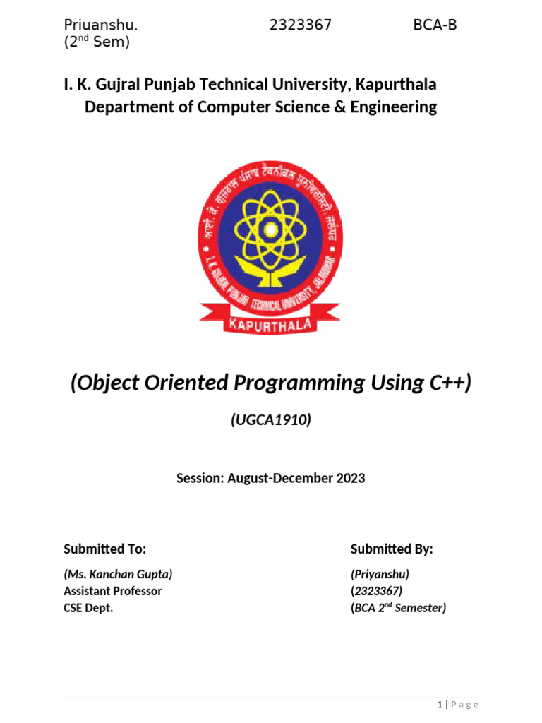 Object Oriented Programming Using C++ | PDF