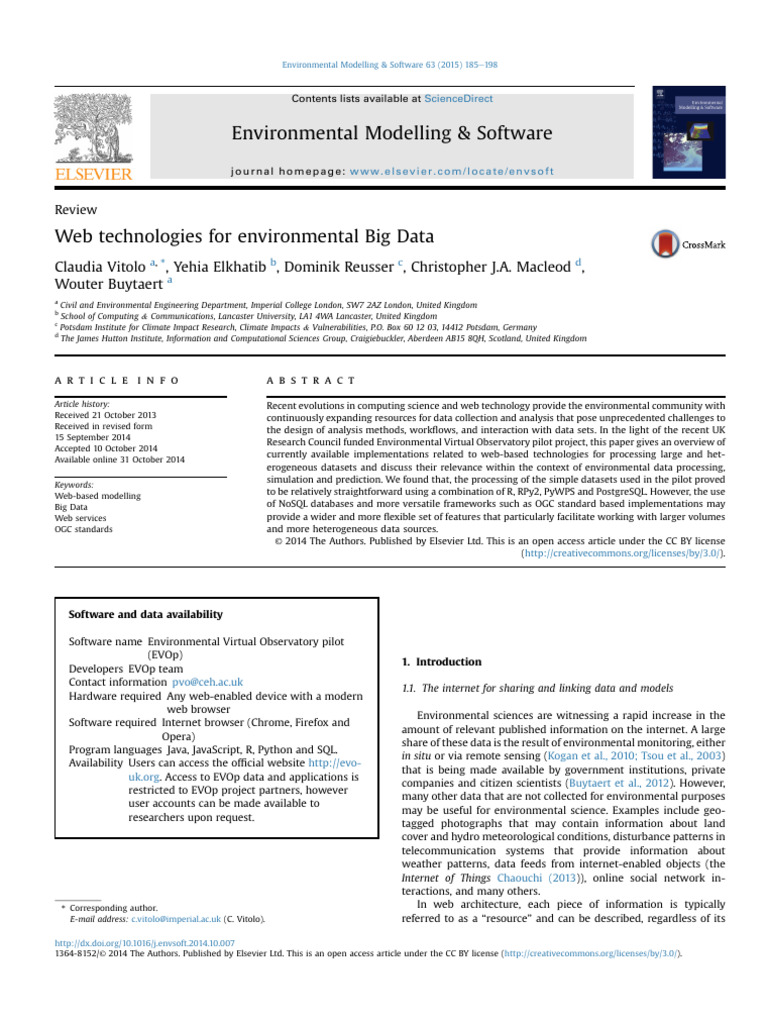 Web Technologies For Environmental Big Data (2015) | PDF | Web Service ...