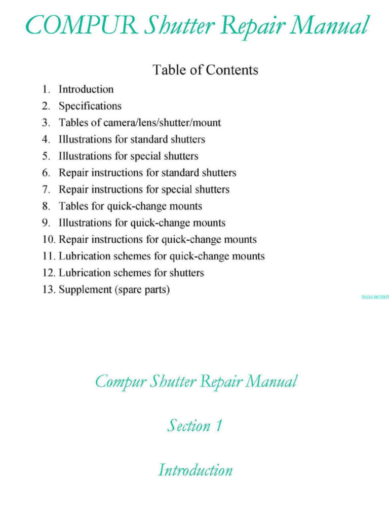 Compur Shutter Repair Manual | PDF