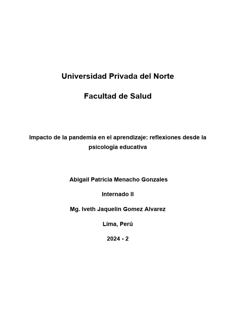 Impacto de la pandemia en el aprendizaje infantil | PDF | Enseñando ...
