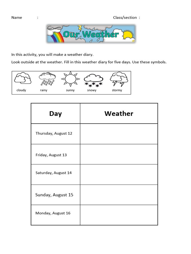 Weather Diary Activity Template | PDF