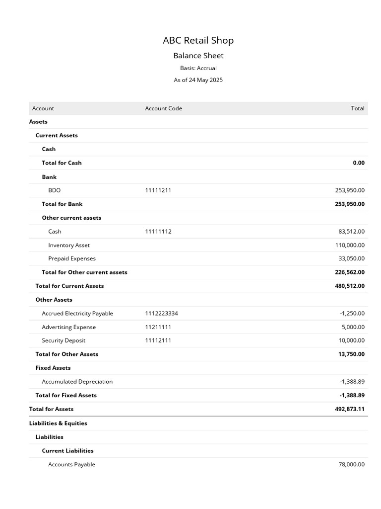 ABC Retail Shop Balance Sheet 2025 | PDF | Accrual | Equity (Finance)