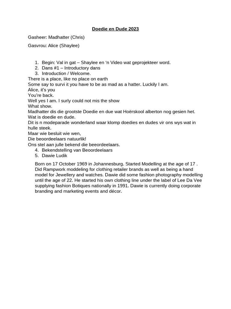 Doedie en Dude 2023 Script Guidelines | PDF