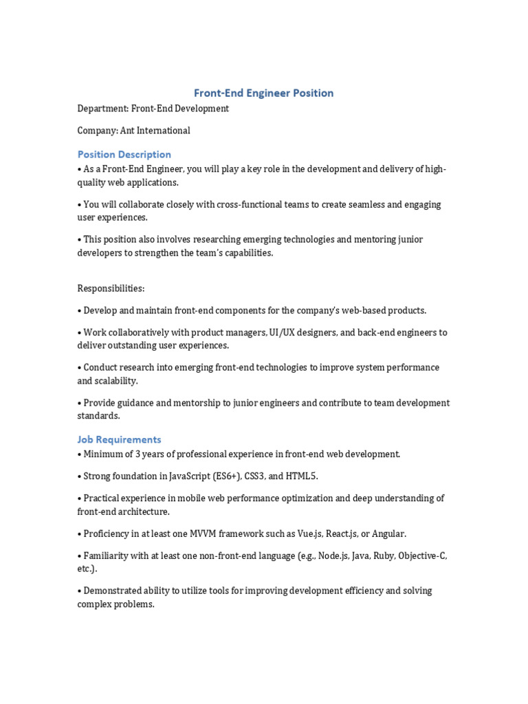 Front End Engineer - Ant Group | PDF