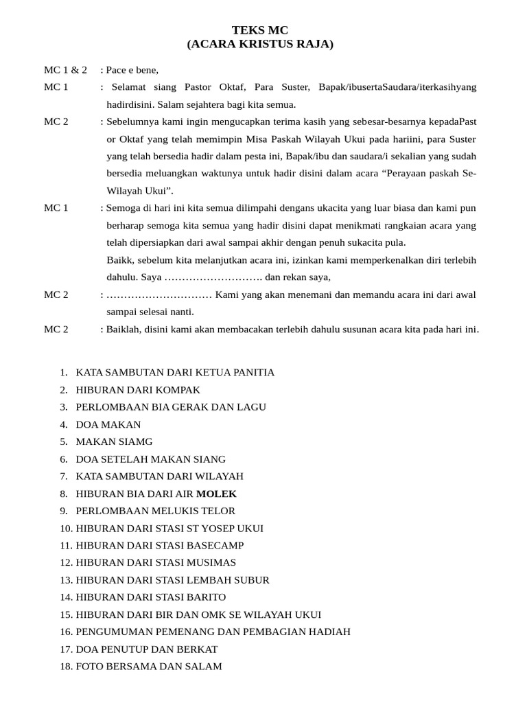 MC Perayaan Paskah Wilayah Ukui | PDF