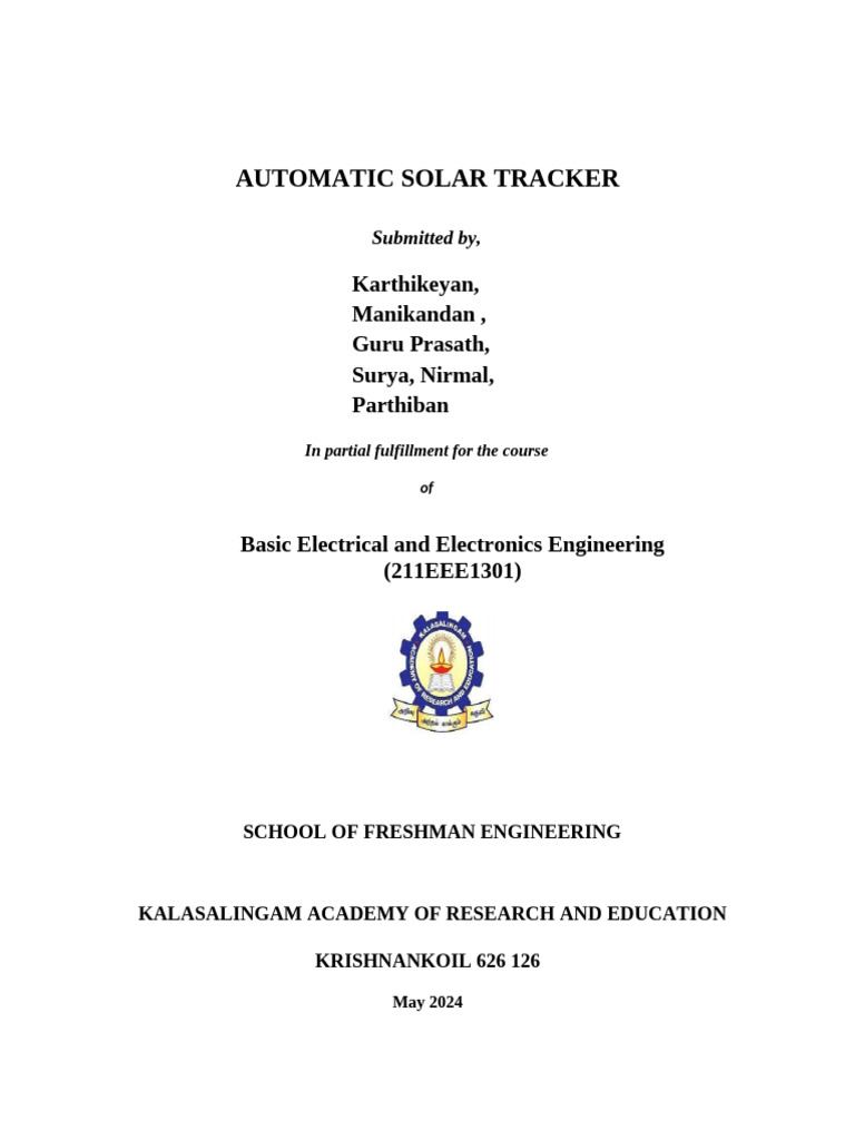 Automatic Solar Tracker Project Report | PDF | Photovoltaics ...