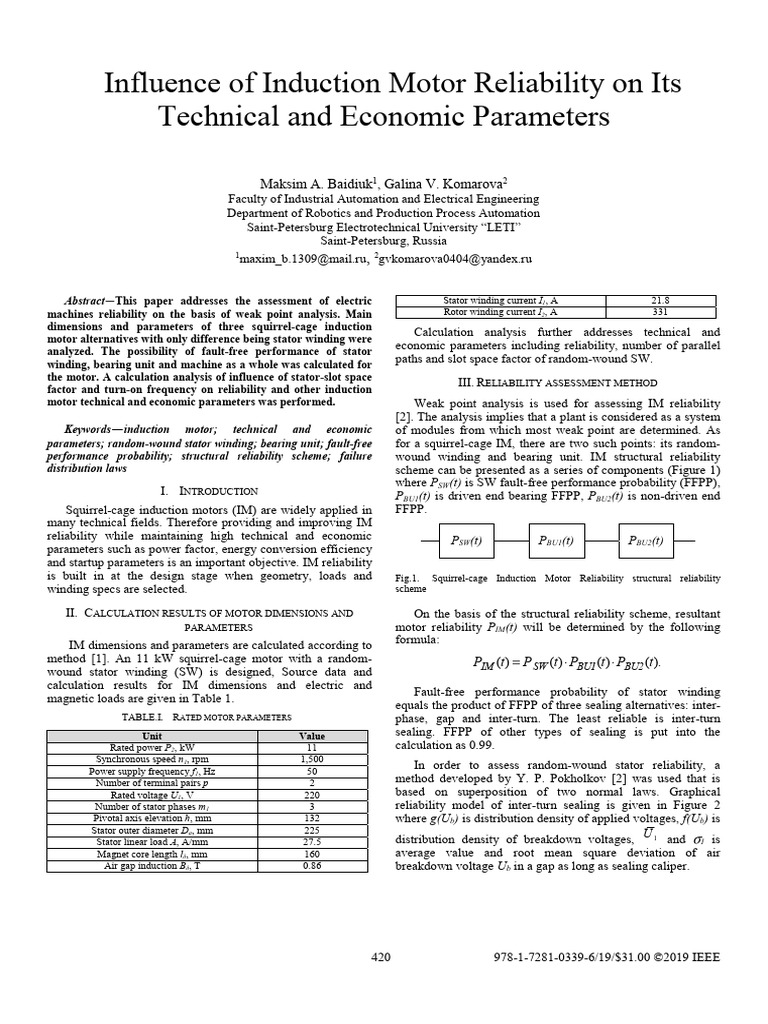 Induction Motor Reliability Analysis | PDF | Electric Motor ...