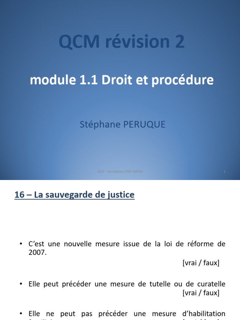 QCM Droit et Procédure MJPM | PDF | Justice | Crime et violence