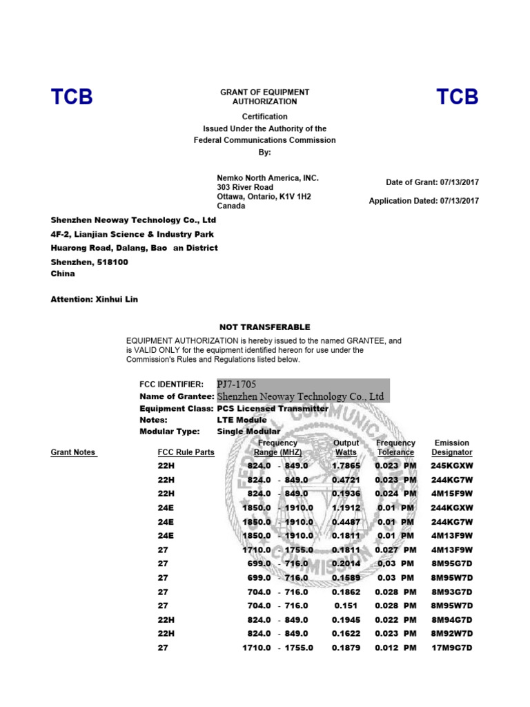 Neoway N720 Equipment Authorization | PDF | Broadcast Engineering ...