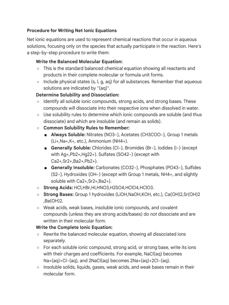 Writing Net Ionic Equations Guide | PDF | Salt (Chemistry) | Ammonium