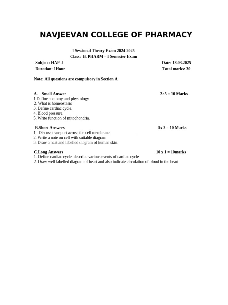 HAP Exam Papers for B. Pharm Students | PDF
