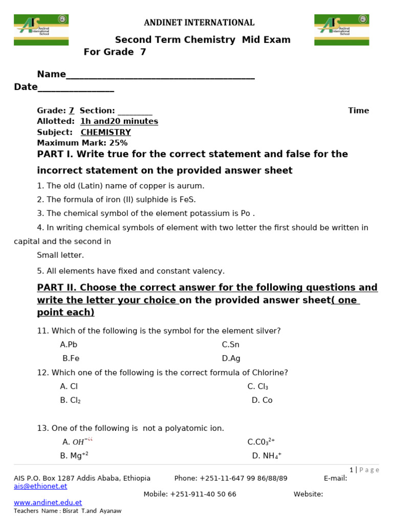 G - 8 - Exercise - 2 - Languge of Chemistry | PDF | Magnesium ...