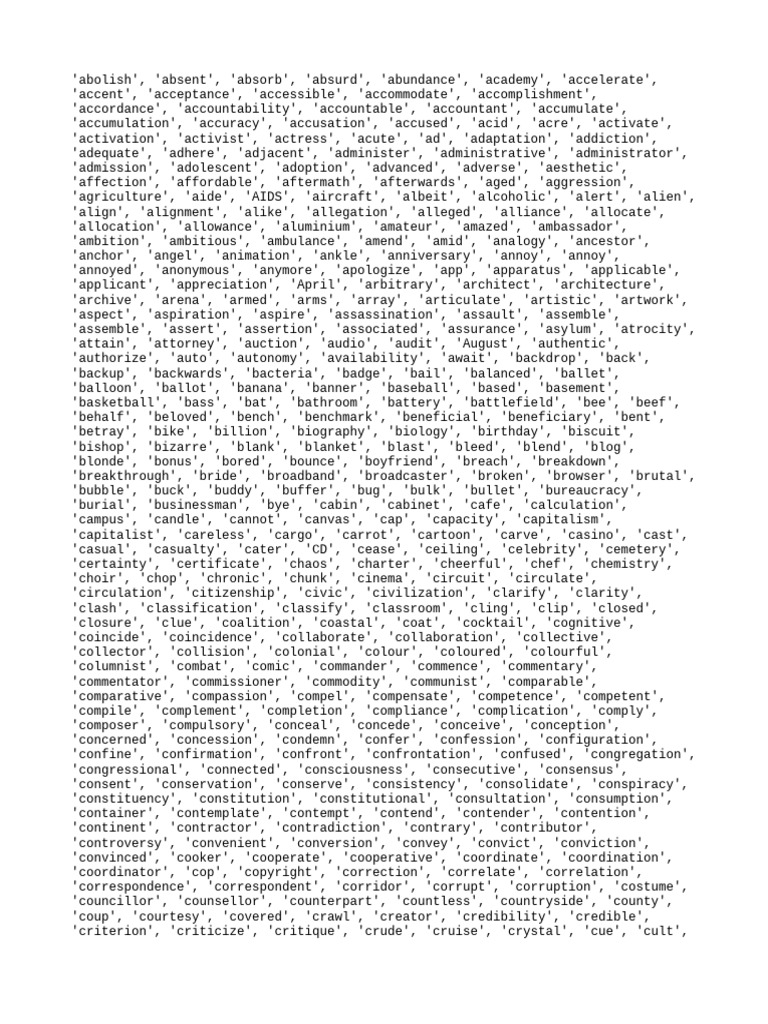 Comprehensive Vocabulary List | PDF