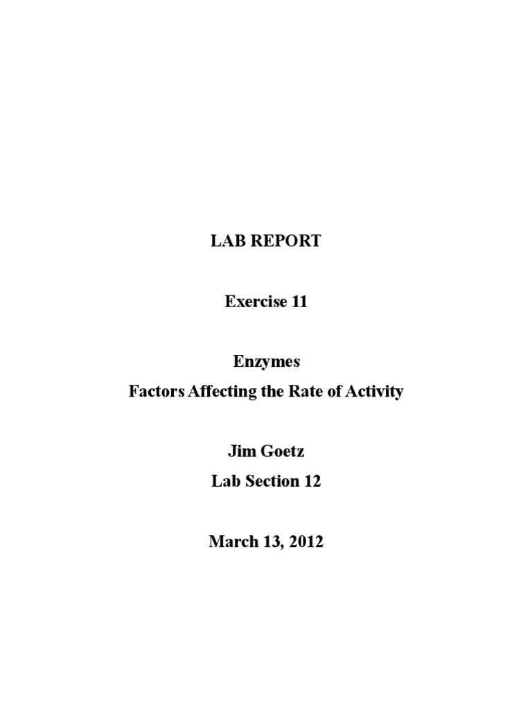 Lab Report Enzymes Catalase Ph