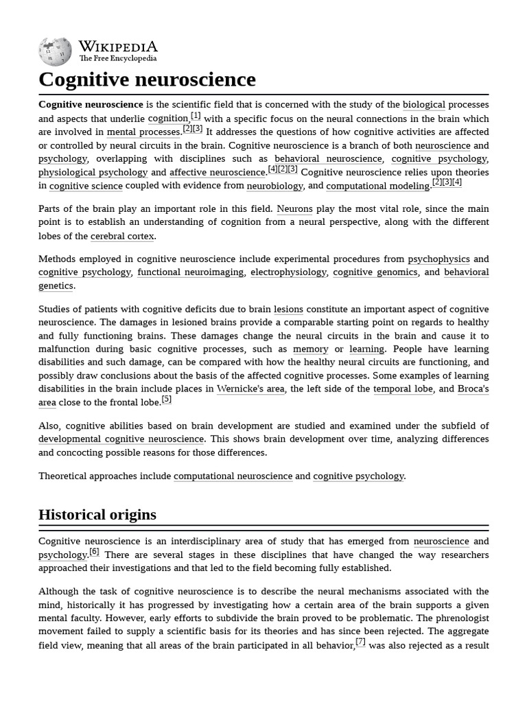 Cognitive Neuroscience Overview | PDF | Cognitive Neuroscience ...