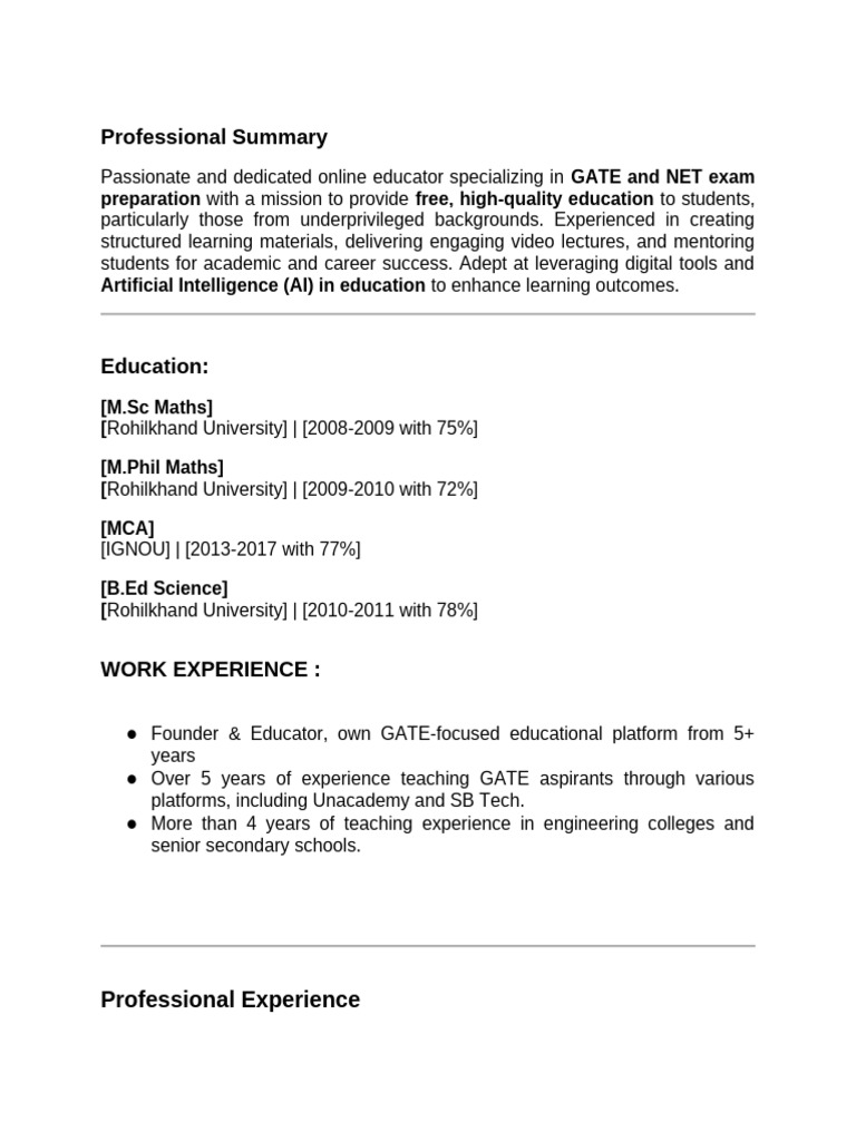 Professional Summary - Vaishali | PDF | Mentorship | Lecture
