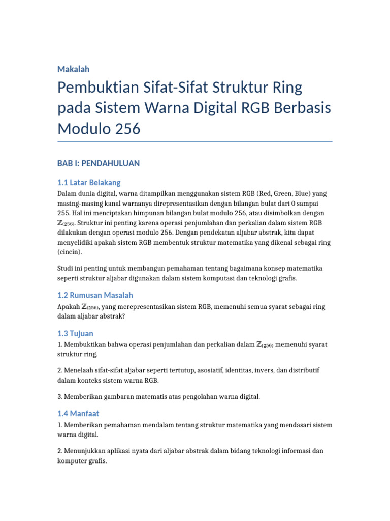 Pembuktian Struktur Ring RGB Modulo 256 | PDF
