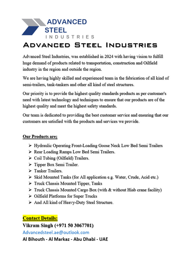 Advanced Steel Industries Overview | PDF