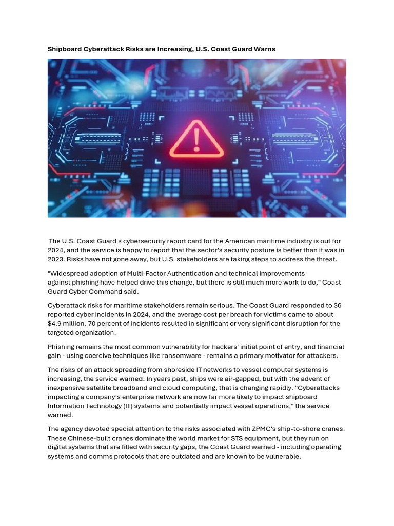 U.S. Coast Guard Warns of Maritime Cyber Risks | PDF | Security ...
