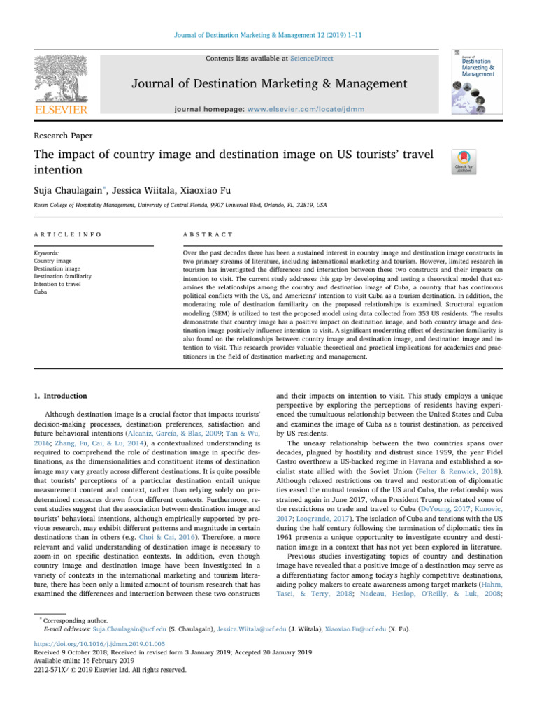 Impact of Country & Destination Image on Travel Intentions | PDF ...