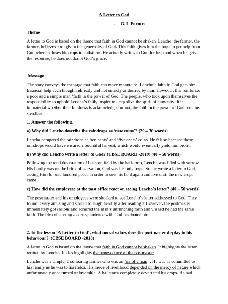 Letter To God (Question Answers) 2 | PDF