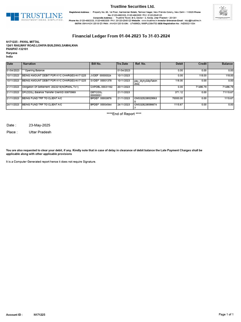 Trustline Financial Ledger Report 2023 | PDF | Debits And Credits ...