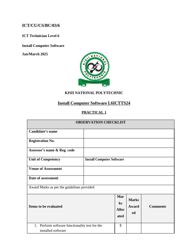 Practical CAT 3 Observation Checklist L6ICTTS24 | PDF