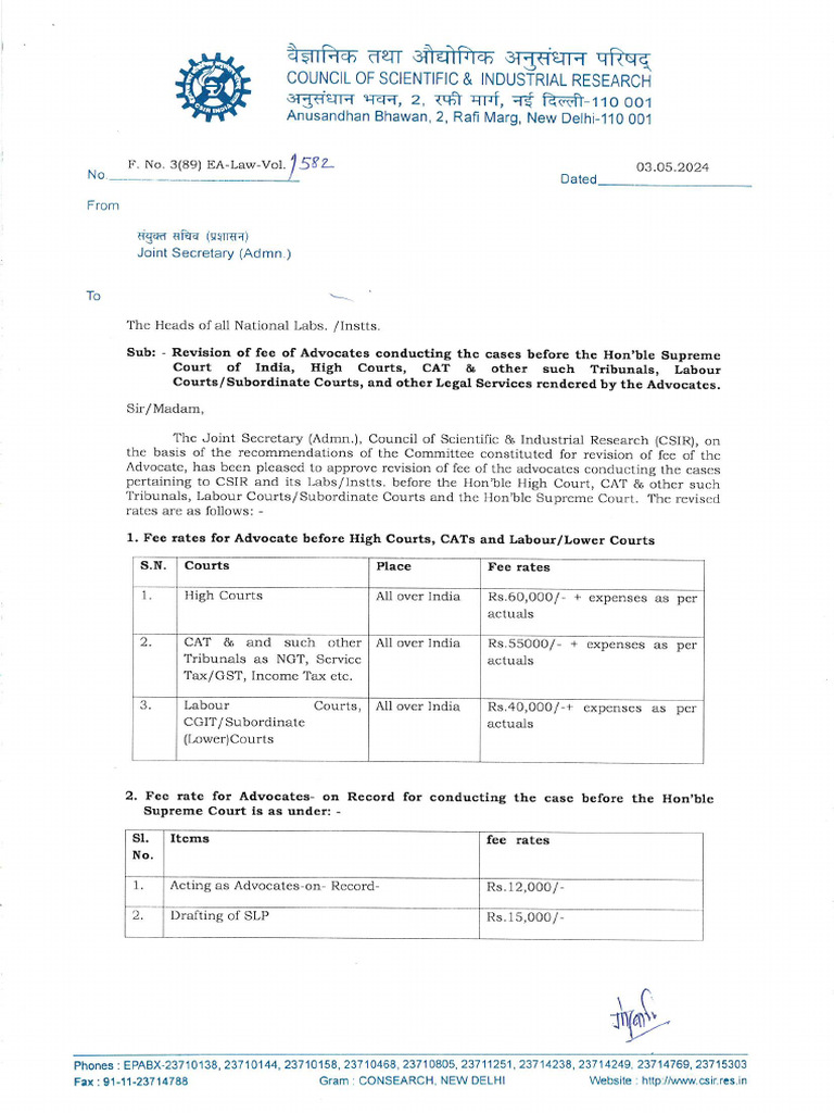 CSIR FEE Circular Dated 05.05.2024 | PDF