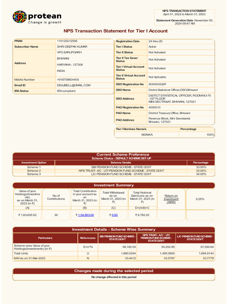 NPS Transaction Statement 2022-2023 | PDF | Financial Services | Payments