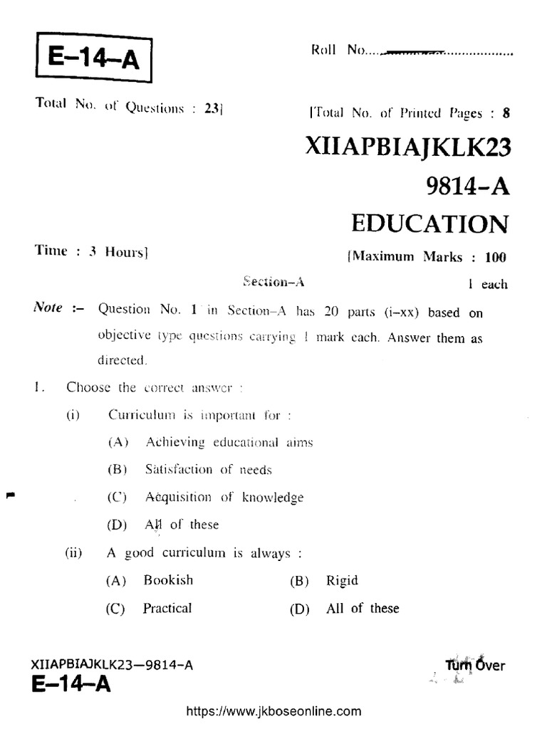 JK Bose Class 12 Education 9814 A 2023 | PDF