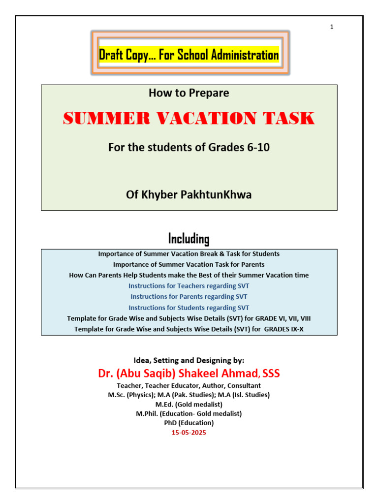 Summer Task Guidelines for Grades 6-10 | PDF | Multiple Choice | Learning