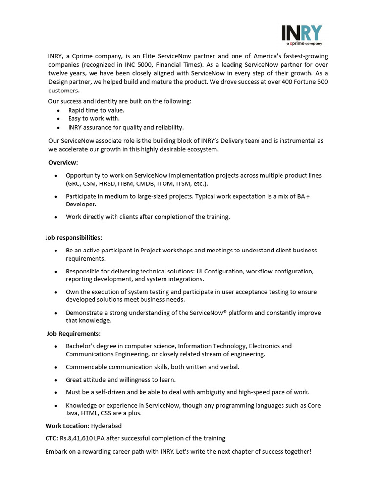 ServiceNow Associate - JD | PDF