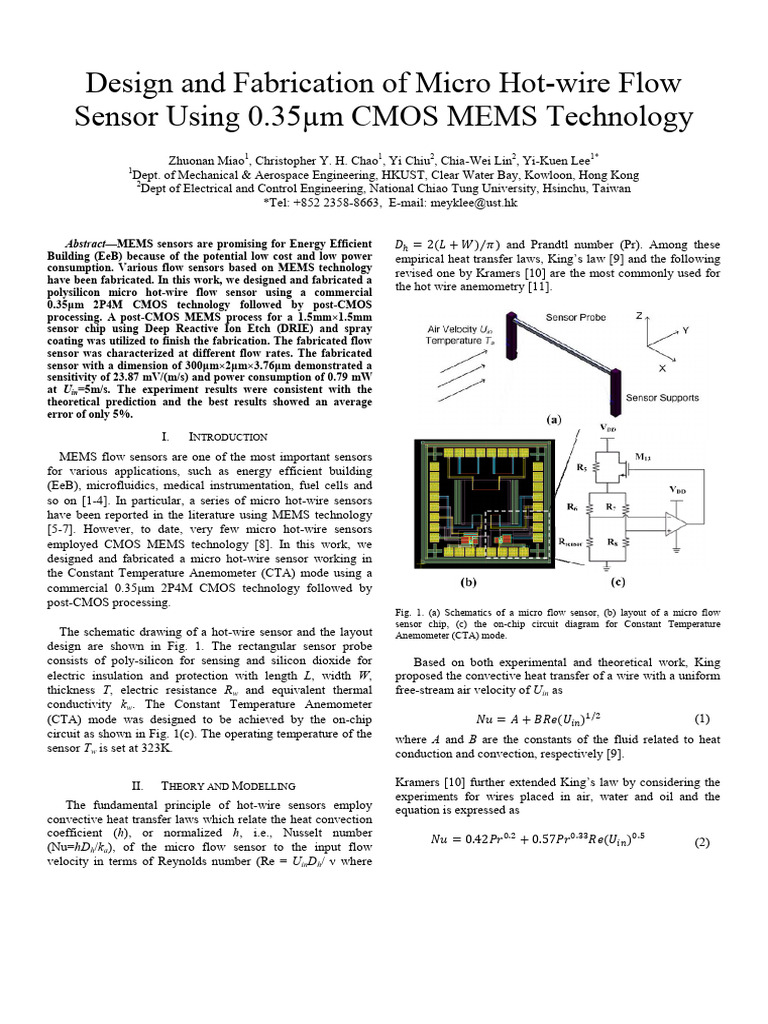 Micro Hot-Wire Flow Sensor Design | PDF | Sensor | Cmos