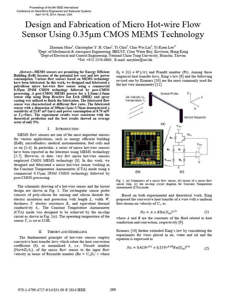 Micro Hot-Wire Flow Sensor Design | PDF | Sensor | Cmos