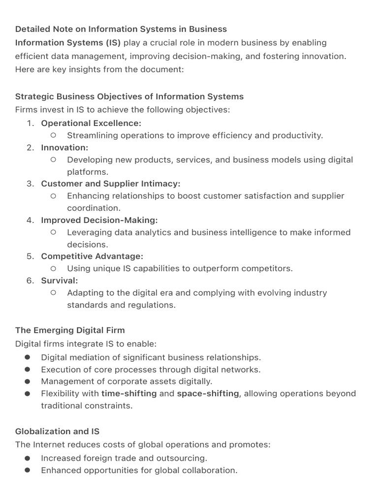 Role of Information Systems in Business | PDF | Strategic Management ...