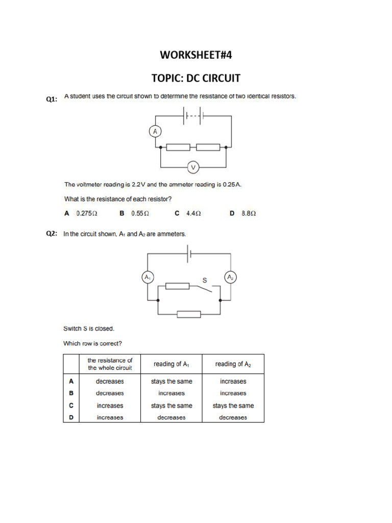 Solved Emailing WORKSHEET DC CIRCUIT IGSCE | PDF | Electronic Circuits ...