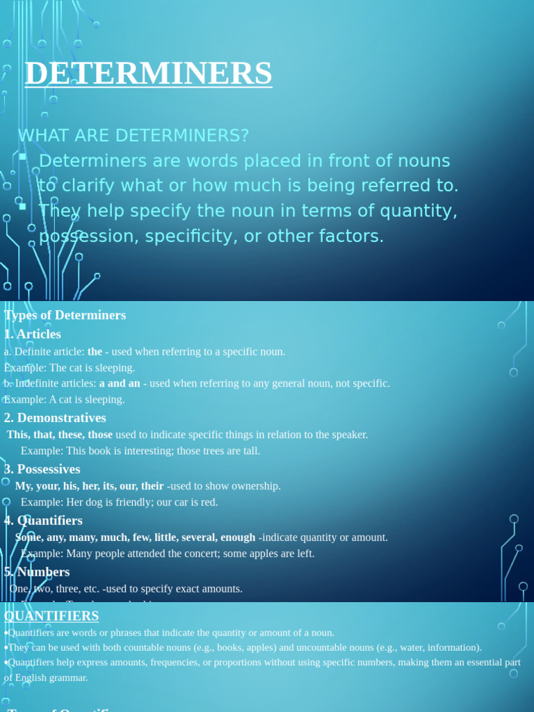 Understanding Determiners and Quantifiers | PDF | Noun | Semantics