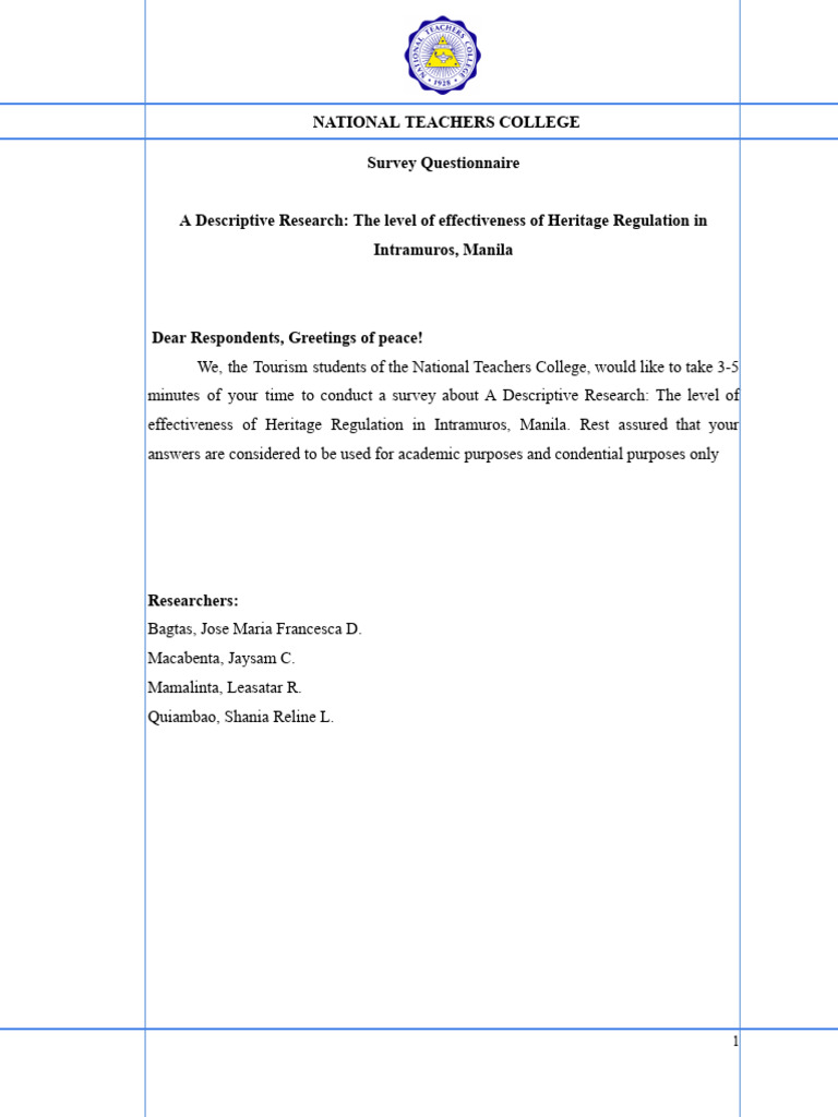 Survey Questionnaire Revised | PDF | Questionnaire | Regulatory Compliance